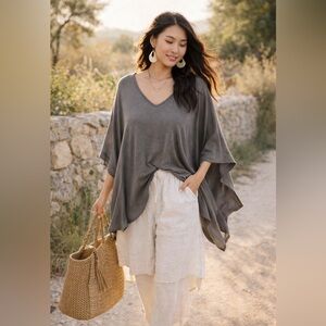 DAUB Cotton Modal Blend Oversized Top One Size Batwing Minimalist Lagenlook Chic